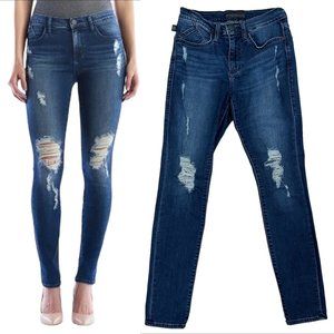 Rock & Republic Berlin Mid-Rise Distressed Skinny Jeans in Dark Wash Denim Sz 6